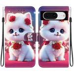 For Google Pixel 8 Crystal Texture Colored Drawing Leather Phone Case(Rose Cat)