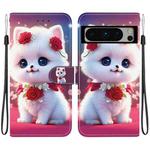For Google Pixel 8 Pro Crystal Texture Colored Drawing Leather Phone Case(Rose Cat)