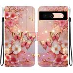 For Google Pixel 8a Crystal Texture Colored Drawing Leather Phone Case(Lantern Butterflies)
