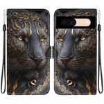 For Google Pixel 8a Crystal Texture Colored Drawing Leather Phone Case(Black Gold Lion)
