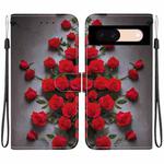For Google Pixel 8a Crystal Texture Colored Drawing Leather Phone Case(Red Roses)