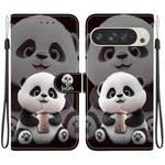 For Google Pixel 9 Pro XL Crystal Texture Colored Drawing Leather Phone Case(Milk Tea Bear)