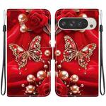 For Google Pixel 9 Pro XL Crystal Texture Colored Drawing Leather Phone Case(Pearl Butterfly Rose)