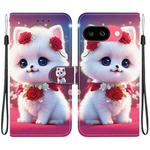 For Google Pixel 9a Crystal Texture Colored Drawing Leather Phone Case(Rose Cat)