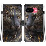 For Google Pixel 9a Crystal Texture Colored Drawing Leather Phone Case(Black Gold Lion)