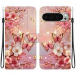 For Google Pixel 9 / Pixel 9 Pro Crystal Texture Colored Drawing Leather Phone Case(Lantern Butterflies)