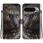 For Google Pixel 9 / Pixel 9 Pro Crystal Texture Colored Drawing Leather Phone Case(Black Gold Lion)