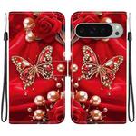For Google Pixel 9 / Pixel 9 Pro Crystal Texture Colored Drawing Leather Phone Case(Pearl Butterfly Rose)