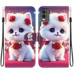 For Nokia C32 Crystal Texture Colored Drawing Leather Phone Case(Rose Cat)