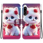 For Sony Xperia 5 VI Crystal Texture Colored Drawing Leather Phone Case(Rose Cat)