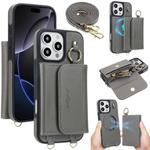 For iPhone 16 Pro AwQuer 2 in 1 Crossbody Wallet Leather Back Phone Case(Grey)