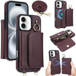 For iPhone 16 AwQuer 2 in 1 Crossbody Wallet Leather Back Phone Case(Wine Red)