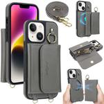 For iPhone 14 Plus AwQuer 2 in 1 Crossbody Wallet Leather Back Phone Case(Grey)