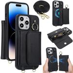 For iPhone 14 Pro AwQuer 2 in 1 Crossbody Wallet Leather Back Phone Case(Black)