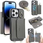 For iPhone 14 Pro Max AwQuer 2 in 1 Crossbody Wallet Leather Back Phone Case(Grey)