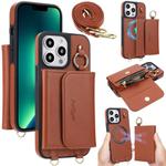 For iPhone 13 Pro AwQuer 2 in 1 Crossbody Wallet Leather Back Phone Case(Brown)
