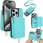For iPhone 15 Pro Max AwQuer 2 in 1 Crossbody Wallet Leather Back Phone Case(Light Green)