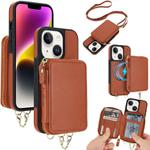 For iPhone 14 / 13 AwQuer 2 in 1 Crossbody Wallet Leather Back Phone Case(Brown)