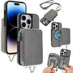 For iPhone 14 Pro Max AwQuer 2 in 1 Crossbody Wallet Leather Back Phone Case(Grey)