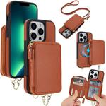 For iPhone 13 Pro AwQuer 2 in 1 Crossbody Wallet Leather Back Phone Case(Brown)