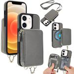 For iPhone 12 / 12 Pro AwQuer 2 in 1 Crossbody Wallet Leather Back Phone Case(Grey)