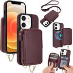 For iPhone 12 / 12 Pro AwQuer 2 in 1 Crossbody Wallet Leather Back Phone Case(Wine Red)