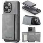 For iPhone 16 Pro Max Fierre Shann 2 in 1 Holder RFID Card Slot Wallet MagSafe Phone Case(Grey)