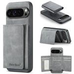 For Google Pixel 9 Pro XL Fierre Shann 2 in 1 Holder RFID Card Slot Wallet MagSafe Phone Case(Grey)