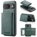 For Google Pixel 9 Pro / 9 Fierre Shann 2 in 1 Holder RFID Card Slot Wallet MagSafe Phone Case(Green)