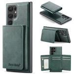 For Samsung Galaxy S22 Ultra 5G Fierre Shann 2 in 1 Holder RFID Card Slot Wallet MagSafe Phone Case(Green)