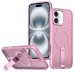 For iPhone 16 Plus kalebol Honeycomb Cooling MagSafe Holder Phone Case(Pink)