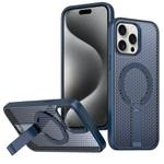 For iPhone 15 Pro Max kalebol Honeycomb Cooling MagSafe Holder Phone Case(Blue)
