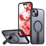 For iPhone 14 Plus kalebol Honeycomb Cooling MagSafe Holder Phone Case(Black)