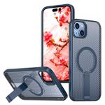 For iPhone 14 Plus kalebol Honeycomb Cooling MagSafe Holder Phone Case(Blue)
