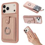 For iPhone 17 Pro Max Litchi Texture Drawing Card Bag Ring Holder Phone Case(Rose Gold)