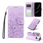 For iPhone 17 Pro Max Embossed Heart Dog RFID Blocking Wallet Leather Phone Case(Purple)