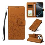 For iPhone 16 Pro Max Embossed Heart Dog RFID Blocking Wallet Leather Phone Case(Brown)