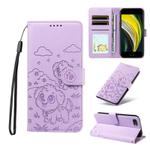 For iPhone 7 / 8 / SE 2022 Embossed Heart Dog RFID Blocking Wallet Leather Phone Case(Purple)