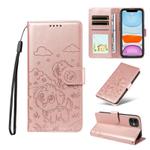 For iPhone 12 mini Embossed Heart Dog RFID Blocking Wallet Leather Phone Case(Rose Gold)
