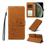 For iPhone XS Max Embossed Heart Dog RFID Blocking Wallet Leather Phone Case(Brown)