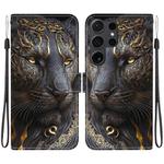 For Samsung Galaxy S25 Ultra 5G Crystal Texture Colored Drawing Leather Phone Case(Black Gold Lion)