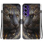 For Samsung Galaxy S24 FE 5G Crystal Texture Colored Drawing Leather Phone Case(Black Gold Lion)