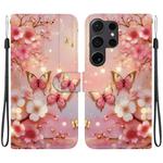 For Samsung Galaxy S22 Ultra 5G Crystal Texture Colored Drawing Leather Phone Case(Lantern Butterflies)