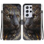 For Samsung Galaxy S21 Ultra 5G Crystal Texture Colored Drawing Leather Phone Case(Black Gold Lion)