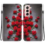 For Samsung Galaxy S21 FE 5G Crystal Texture Colored Drawing Leather Phone Case(Red Roses)