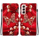 For Samsung Galaxy S21 5G Crystal Texture Colored Drawing Leather Phone Case(Pearl Butterfly Rose)