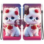 For Samsung Galaxy S20 FE Crystal Texture Colored Drawing Leather Phone Case(Rose Cat)