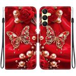 For Samsung Galaxy A05 Crystal Texture Colored Drawing Leather Phone Case(Pearl Butterfly Rose)