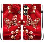 For Samsung Galaxy A25 5G Crystal Texture Colored Drawing Leather Phone Case(Pearl Butterfly Rose)
