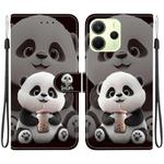 For Redmi Note 14 4G 164.84mm Crystal Texture Colored Drawing Leather Phone Case(Milk Tea Bear)